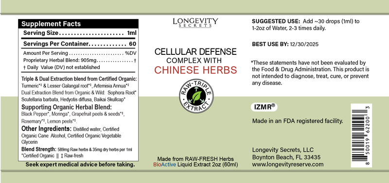 CELLULAR DEFENSE  COMPLEX   with CHINESE HERBS